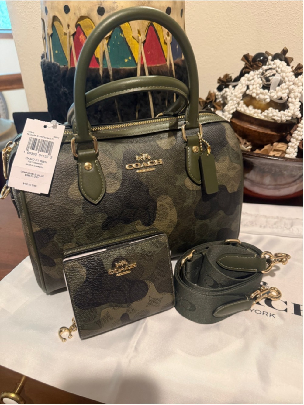 NEW Coach Rowan Medium Satchel with Snap Wallet Set in Dark Cypress Camo NWT - Picture 2 of 14